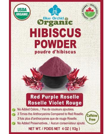 Organic Hibiscus Flower Powder - Natural Food Coloring - Sun Dried Thai Red Purple Roselle Herb - Matcha Powder for Tea Drinks Health Beauty 113g (4 OZ)