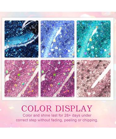 Yueshop 6 Pcs 8ml Purple Pink Glitter Gel Nail Polish Kit - Blue Green Sparkle Silver Shining Gel Nail Polish Soak Off UV Gel Nail Lamp Varnish Manicure Kit For Beauty Birthday Gift - Buy Online on GoSupps.com