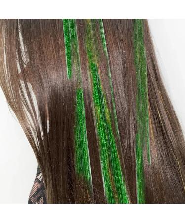 Sparkling Green Hair Tinsel Extensions Kit - 200 Strands, Heat Resistant Glitter Hair Extensions for Women & Girls - 48 Inch - Buy Online on GoSupps.com