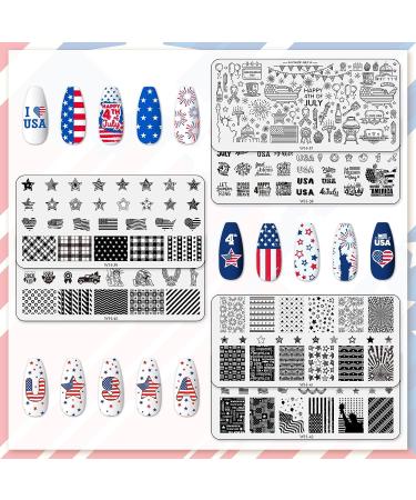 Whaline Patriotic Nail Stamping Plates - 6 Sheets American Flag Stars Gnome Images | 4th of July Nail Art for Independence Day DIY Manicure - Buy Online on GoSupps.com