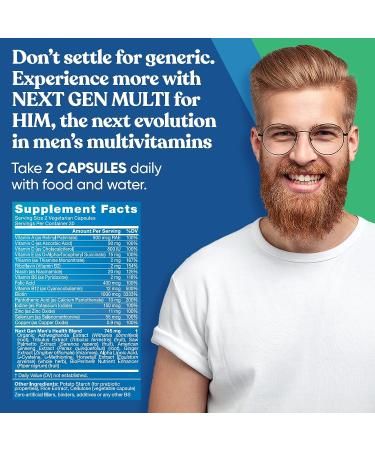 Next Gen Multi for Him Advanced Men's Multivitamin Supplement - 26-in-1 Multiblend for Beard & Hair Growth, Reproductive Health, Metabolism - 60 Veg Capsules - Buy Online on GoSupps.com