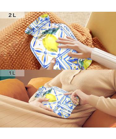 Hot Water Bottle with Cover - 1L Small for Pain Relief | Bed Hand & Feet - BPA-Free Lemon Fruits Design - Buy Online on GoSupps.com