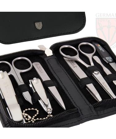Buy Premium 8-Piece Manicure Set for Men | Three Swords Nail Care Set in Real Leather Case - Includes Beard Scissors Nail Clippers Tweezers & More - Black - Buy Online on GoSupps.com