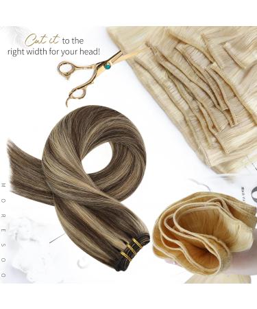 Moresoo Dark Brown with Caramel Blonde Human Hair Weft Extensions 24 Inch - Double Weft, 100g/Pack #P4/27 - Buy Online on GoSupps.com