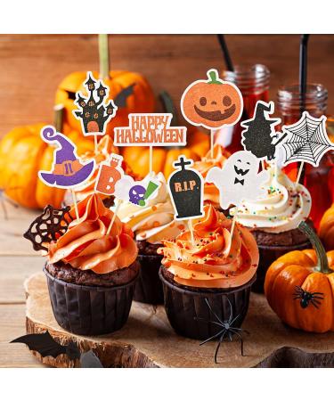 HOKPA Halloween Cupcake Toppers 36 Pcs Witch Ghost Pumpkin Food Cupcake Picks for Halloween Theme Party Festival Decoration - Buy Online on GoSupps.com