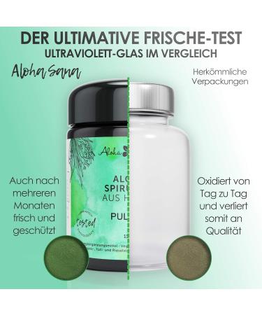 Aloha Sana Hawaii Spirulina Pacifica Powder - 150g UV Glass Lab Tested Made in Germany - Superfood Algae for Optimal Health - Buy Online on GoSupps.com