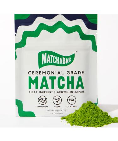 MATCHABAR Ceremonial Grade Matcha Green Tea Powder (30g Pouch) | Premium, First Harvest Authentic Japanese Matcha | Healthy Antioxidants, Natural Energy, and Amino Acids | For Perfect Matcha Latte Blend Ceremonial Grade 1.