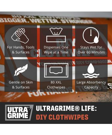 UltraGrime DIY Wipes XXL Heavy Duty 80 Thick Wipes - Heavy Duty Big Wipes - cleaning wipes heavy duty - stain remover wipes - surface cleaning wipes - heavy duty - paint remove multi purpose wipes - Buy Online on GoSupps.com