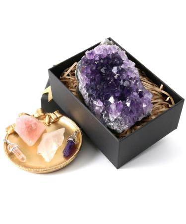 Nvzi Amethyst Crystal Amethyst Geode Rose Quartz Clear Quartz Cristal Stone Raw Crystal Cluster Protection Crystals Healing Crystals Purple Crystal (About 450G) 1 lb