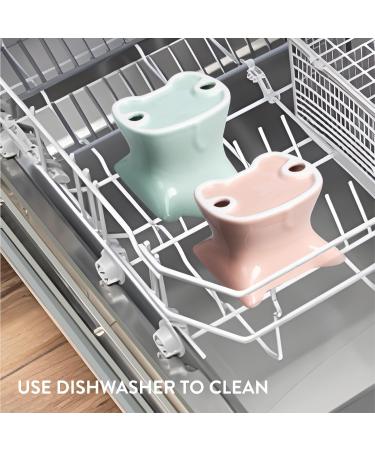 Navaris Raised Ceramic Cat Bowls (Set of 2) - Elevated Food and Water Bowl Pack for Cats - Cute Kitty Shaped Dishes with Ears - Dishwasher Safe - Green/Peach - Buy Online on GoSupps.com