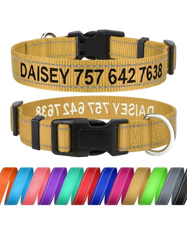 Tagme personalized dog collar for large dog with embroidered reflective nylon dog collar with pet name & telephone number khaki l l (1 Pack) khaki
