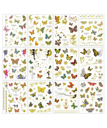 12 pieces of butterfly Metallic Temporary Tattoos stickers for Kids Teens Adults and Items Decoration (butterfly)