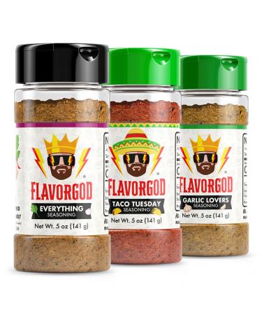 Keto Spice Set, Combo Pack of 3 ( Everything, Garlic Lovers & Taco Tuesday) Herb, Spice and Seasoning Gift Set-Flavor God Seasonings Keto Combo 3-Pack