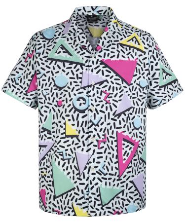MIKENKO 80s 90s Retro Hawaiian Shirt for Men Funny Button Down Shirt Big and Tall Short Sleeve Button Up Shirts for Men Women Retro 80s 90s Mints 01 XX-Large