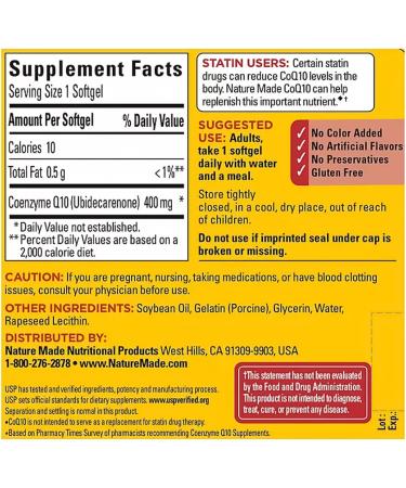 Buy Nature Made CoQ10 400mg - Heart Health Dietary Supplement 90 Softgels | 90 Day Supply - International Shipping Available - Buy Online on GoSupps.com