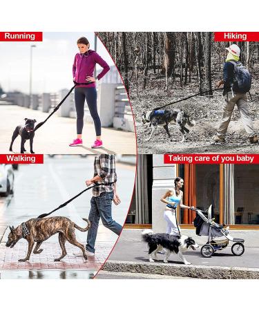 Hands Free Running Dog Lead - Retractable 7FT Long Training Leash for Medium Large Dogs - Reflective Nylon Tape - Ideal for Walking, Hiking, Jogging - Car Seat Belt Leash - Black - Buy Online on GoSupps.com