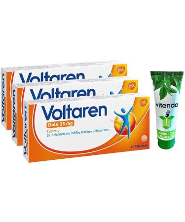 Voltaren Dolo 25 mg 3x20 tablets including a hand cream from vitenda - for muscle and back pain 60