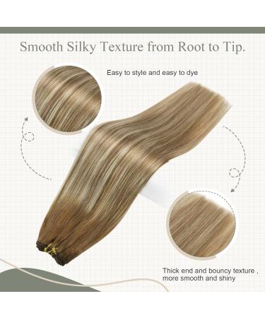 40cm Balayage Real Hair Extensions - Medium Brown & Platinum Blonde Highlights - 100g Remy Weave #6/60A - 16 Inch - Buy Online on GoSupps.com