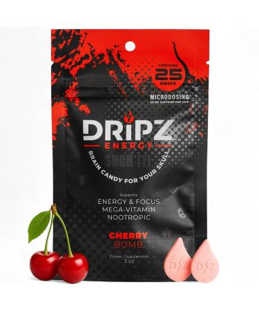 Dripz Energy Cherry Bomb Nootropic Energy & Focus Tablets Brain Fog Support & Productivity Booster 25 Count