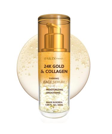 Skin Synergy Face Serum with 24K Gold & Collagen Hydrating Firming & Radiance Boosting Formula Dermatologist Tested Anti-Aging Korean Skin Care Clean Beauty Vegan Cruelty Free 1.69 Fl Oz