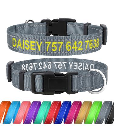Tagme personalized dog collar for large dog with embroidered reflective nylon dog collar with pet name & telephone number gray XL XL (1 Pack) gray