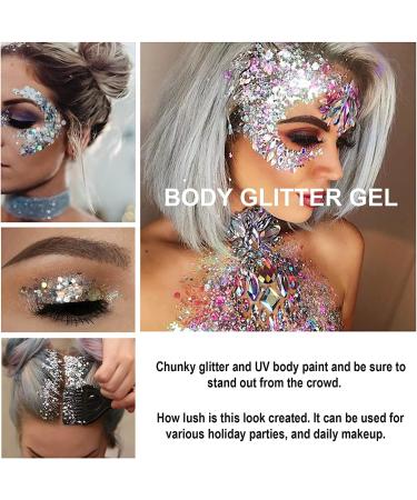 KIMIEYE Mermaid Sequins Body Glitter Gel Set - 2 Bottles, Holographic Liquid Makeup, Waterproof Face Glitter, 9 Colors (#9 White) - Buy Online on GoSupps.com
