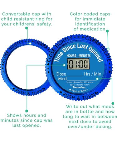 TimerCap Smart Pill Bottle Cap - Built-in Stopwatch Medication Reminder Case (4-Pack) - Buy Online on GoSupps.com