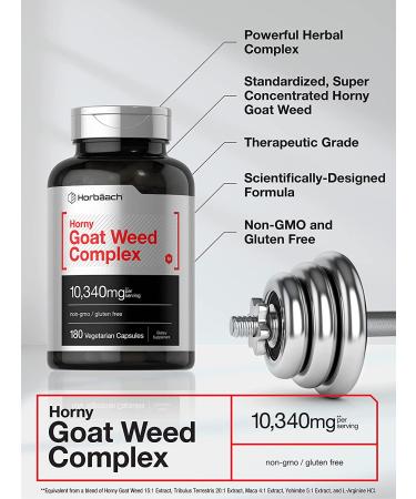 Horny Goat Weed Complex 180 Capsules | 10,340mg | Vegetarian, Non-GMO, Gluten-Free with Tribulus, Maca, Yohimbe, L-Arginine - Buy Online on GoSupps.com