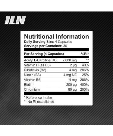 Acetyl L Carnitine Capsules - Double Pack - 240 Vegetarian Capsules - 2000mg x 60 Servings - Carnitine Plus 6 Added Nutrients - Buy Online on GoSupps.com