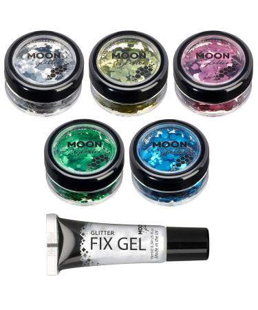 Classic coarse -grained glitter from Moon Glitter - 100% cosmetic glitter for face body nails hair and lips - 3G - set with 5 colors