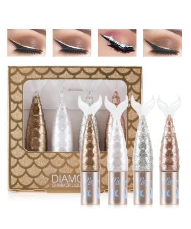 Erinde 4 Colors Liquid Glitter Eyeliner Set  Metallic Shimmer Colorful Eyeshadow  Silver Gold Diamond Eye Liner Stick  Long Lasting Glow Eyeliner Eye Shadow  Ideal Makeup Gift SET B