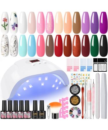 PEACECOLOR Gel Nail Kits Full Set for Beginners 20 PCS Gel Nail Polish Set with 36W Lamp Starter Kit and Top Base Coat Manicure Tools Nail Decorations Nail Art Design Kit Gift for Women kit-11