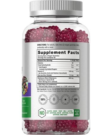 Horbaach Elderberry Gummies with Zinc, Vitamin C | 120 Vegan Non-GMO Gluten Free Gummies for Adults - Black Elderberry Supplement - Buy Online on GoSupps.com