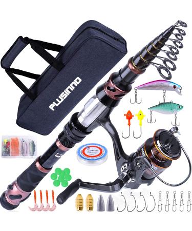 PLUSINNO Fishing Rod and Reel Combos - Carbon Fiber Telescopic Fishing Pole - Spinning Reel 12 +1 Shielded Bearings Stainless Steel BB X-Full Kit With Carrier Bag 2.7M 8.86FT