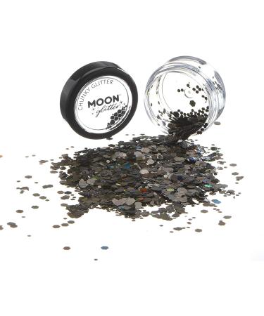 Moon Glitter Chunky Holographic Black Glitter - 3g - Cosmetic Festival Makeup for Face, Body, Nails, Hair, Lips - Buy Online on GoSupps.com