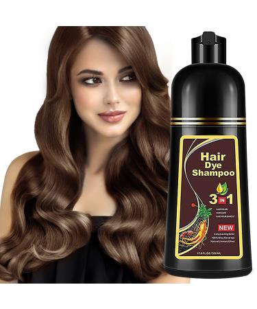 Brown Hair Dye Shampoo 3-In-1 Hair Color Shampoo Instant Coloring Gray Hair Coverage Nature Herbal treated for Men and Wowen(500mL 17.6 Fl Oz) (Brown) (Brown)