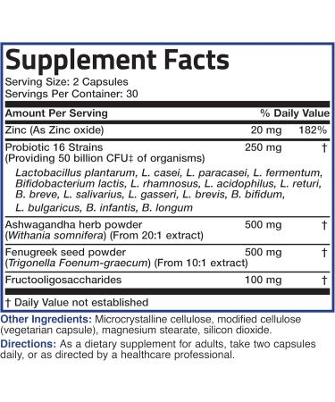 Bronson Men's Probiotic 50 Billion CFU Plus Prebiotic with Ashwagandha Fenugreek & Zinc Supports Healthy Digestion & Immune Function Non-GMO 60 Vegetarian Capsules - Buy Online on GoSupps.com