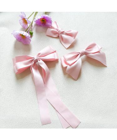 Bolonar Pink Hair Bows 3Pcs - Cute Satin Bowknot Clips for Women & Girls | Alligator Hair Accessories for Toddlers - Pink Ribbon Barrettes - Buy Online on GoSupps.com