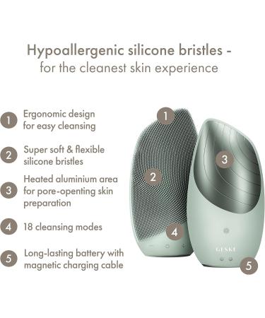 Geske SmartAppguided Sonic Thermo Facial Brush - 6-in-1 Skin Cleaning & Massage Device | Heat Function | Green Electrical Facial Cleaning Brush - Buy Online on GoSupps.com