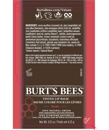 Buy Burt's Bees Tinted Lip Balm in Rose - Natural Moisture & Color (0.15 oz) - Buy Online on GoSupps.com