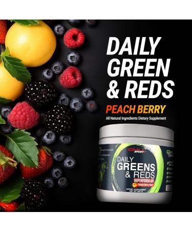 GMU SPORT Daily Greens and Reds Super Greens Powder 42 Superfoods Probiotics Adaptogens Antioxidants for Gut Health Superfood Powder for Mental Focus Organic Greens Powder - Peach Berry Flavor - Buy Online on GoSupps.com