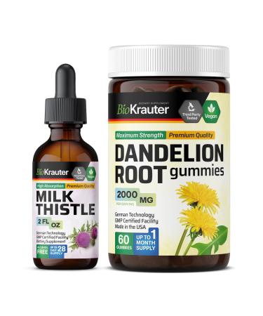 BIO KRAUTER Milk Thistle Tincture 2 Fl. Oz. & Dandelion 60 Gummies