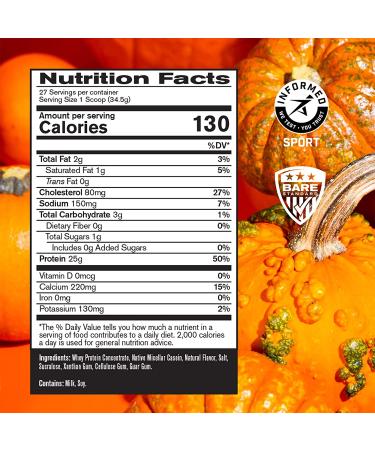Bare Performance Nutrition Whey Protein Powder - Meal Replacement with 25G of Protein - Pumpkin Spice Flavor - Buy Online on GoSupps.com