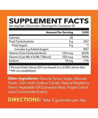 HAVASU NUTRITION Vitamin D3 K2 Gummies | Bone & Muscle Support | 60 Plant-Based Raspberry Flavored Vegan Gummies - Buy Online on GoSupps.com