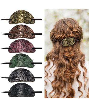 No lifts 6 pieces of hair clip with a rod synthetic leather oval shape hair clip hair slide ponytail holder hair accessories in the Bohemian style hair clip with wooden slide tab for women and girls oval - Buy Online on GoSupps.com