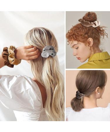 12 Pcs Neutral Velvet Hair Scrunchies - Elastic Hair Ties for Women & Girls | 12 Colors - Buy Online on GoSupps.com