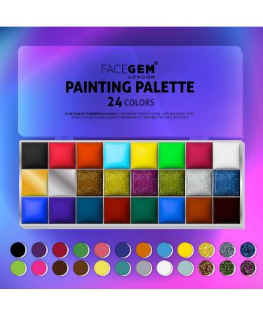 Face paint 24 Color Face and Body Paint Palette - Professional Washable Non-Toxic Makeup Palette for Adults Face painting kit with brush Face Glitter - Ideal for Party Carnival Halloween FX Art - Buy Online on GoSupps.com