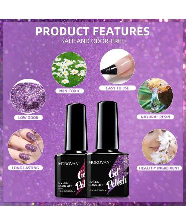 Morovan Gel Nail Polish Kit with UV Light - 6PCS Glitter Set for DIY Nail Art | Base, Top Coat & Remover Included - Buy Online on GoSupps.com