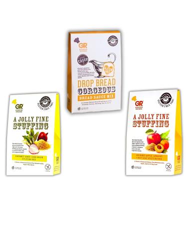 Gordon Rhodes Bread Stuffing Pick N Mix - Choose From Box with 3 Flavours - Gourmet G/F Sage & Red Onion Gluten Free Drop Bread Gorgeous Sauce Gourmet G/F Apple Apricot & Bay - Pack of 2 x 125g