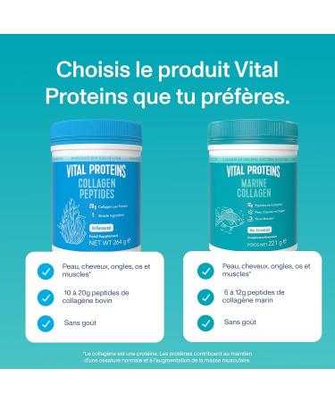 Vital Proteins Marine Collagen Collag ne Marin en poudre (Type I) Collag ne hydrolys Peau Cheveux Ongles Os Muscles Non Aromatis Sans Gluten. Compl ment alimentaire Bo te de 221g. - Buy Online on GoSupps.com
